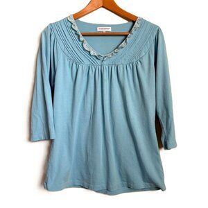 Cuddledown Blue Cotton Pajama Top – Lace Trim, Size Small